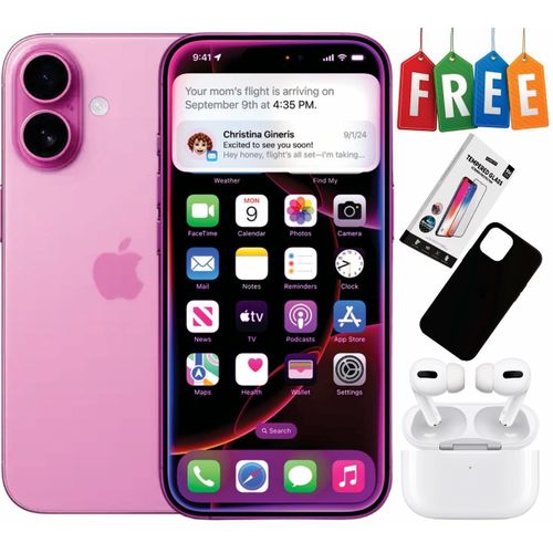 Apple Apple iPhone 16 - 5G - 128GB - 48MP Rear/12MP Front - Pink + FREE Accessories