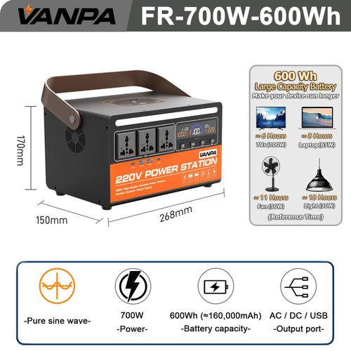Vanpa VANPA 700W 600Wh Power Station 220V Solar Generator for Home&Office Power Supply